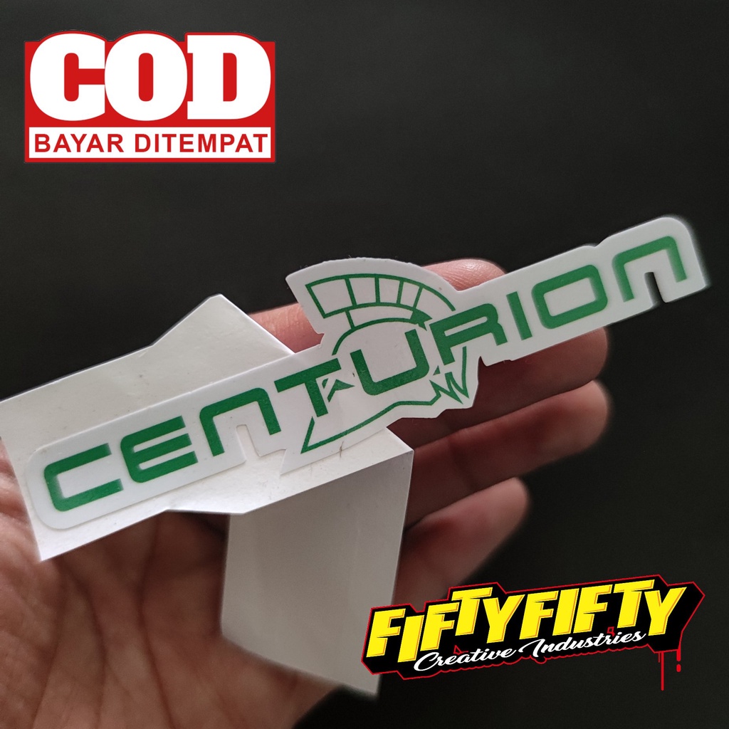 Stiker Print Cut CENTURION Stiker Printing Laminasi Glossy Tahan Air Stiker Motor Mobil Helm Sudah Membentuk Pola Desain