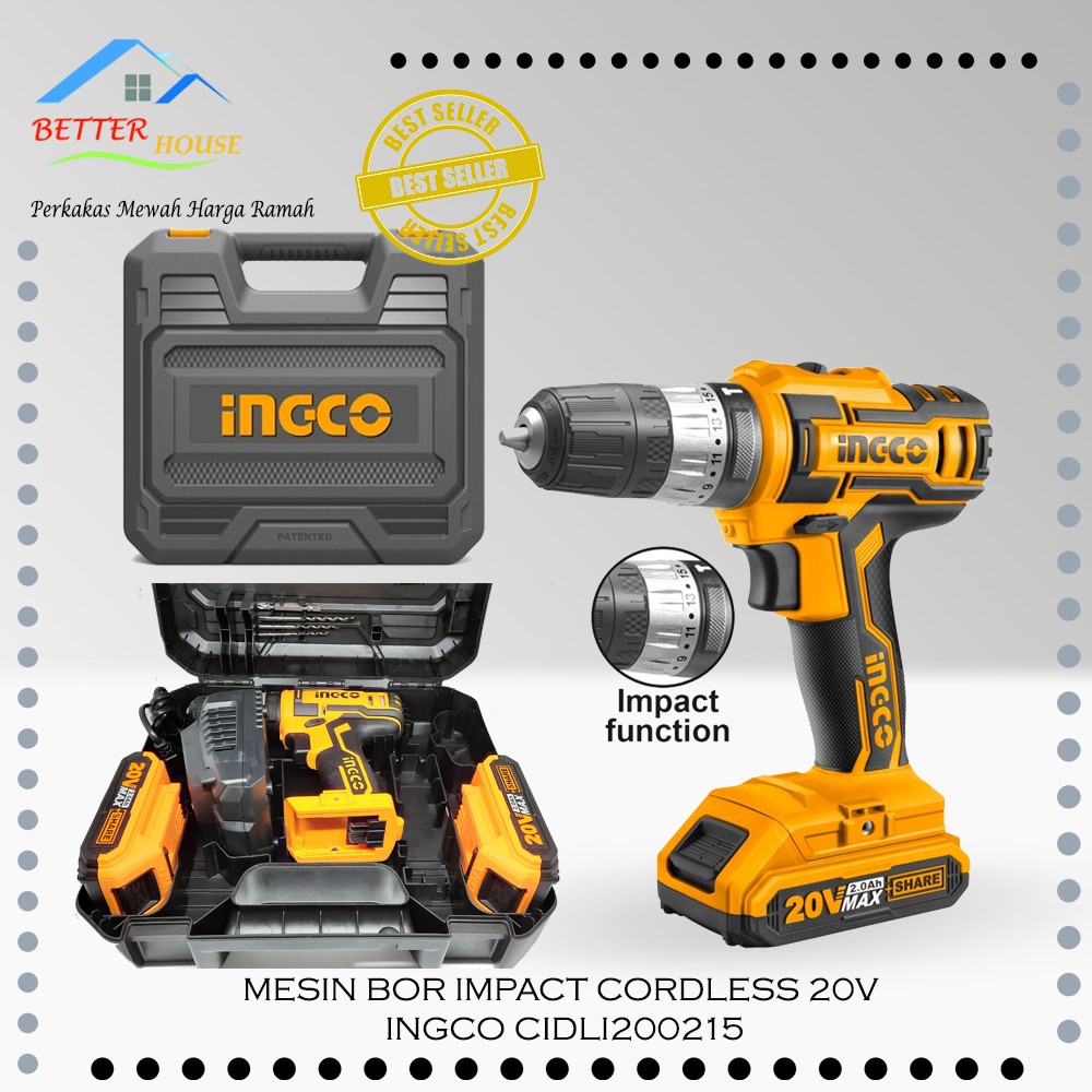 *MURAH* MESIN BOR IMPACT CORDLESS 20V INGCO CIDLI200215 TANGERANG