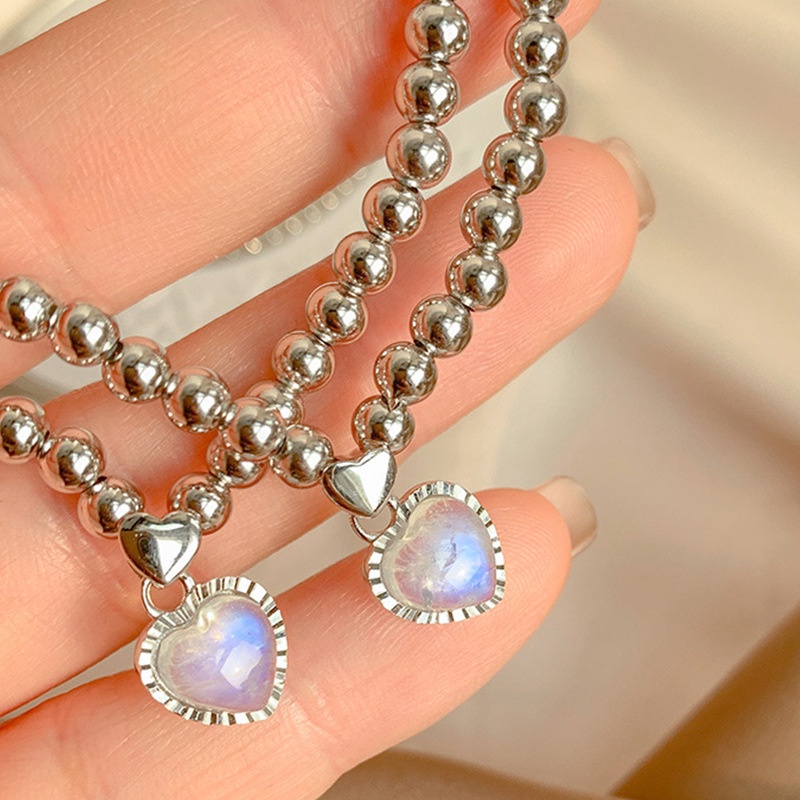 Kalung Rantai Klavikula Dengan Liontin Batu Bulan Bentuk Hati Gaya Korea
