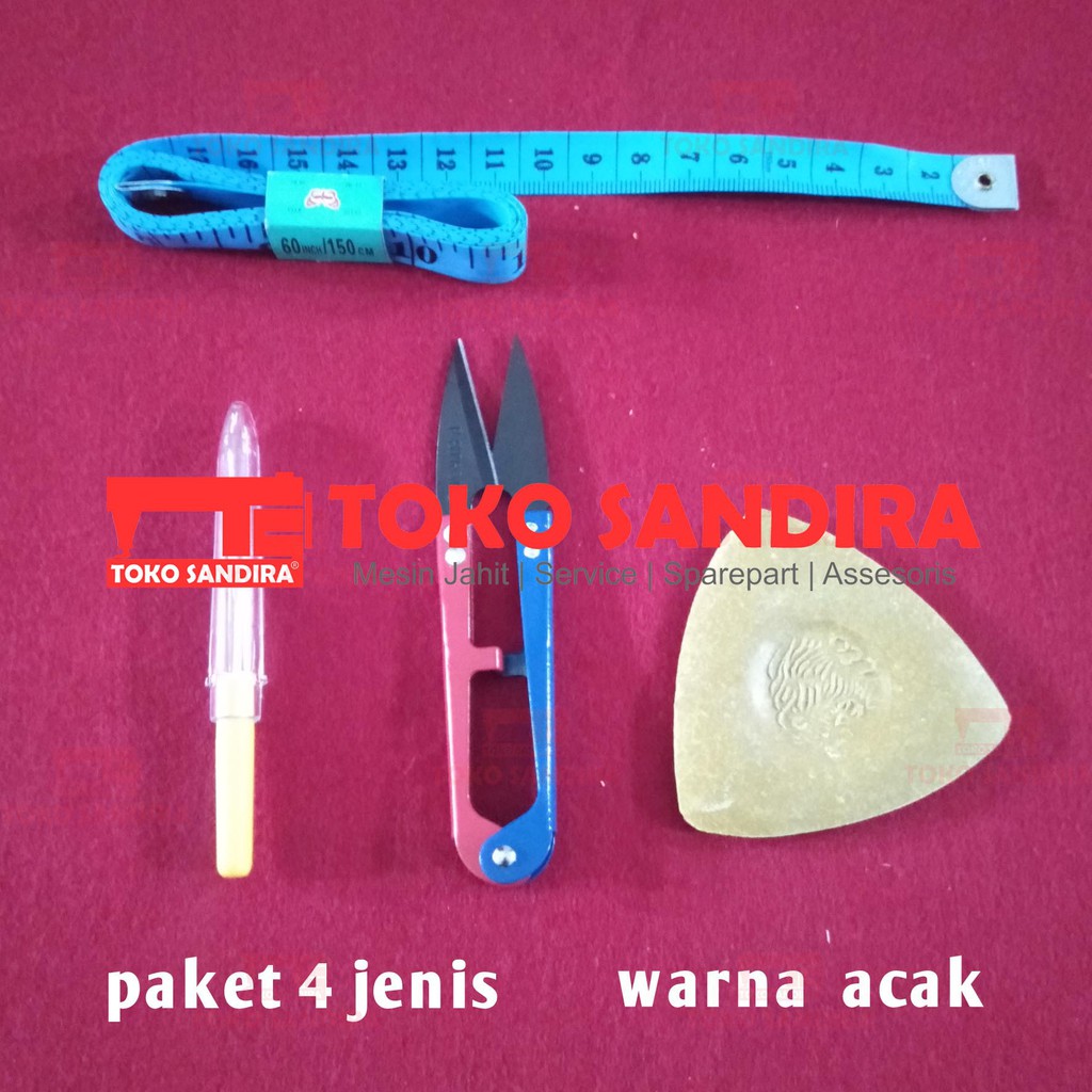 paket alat jahit kapur+gunting benang+meteran jahit+pendedel/paket hemat/paket murah