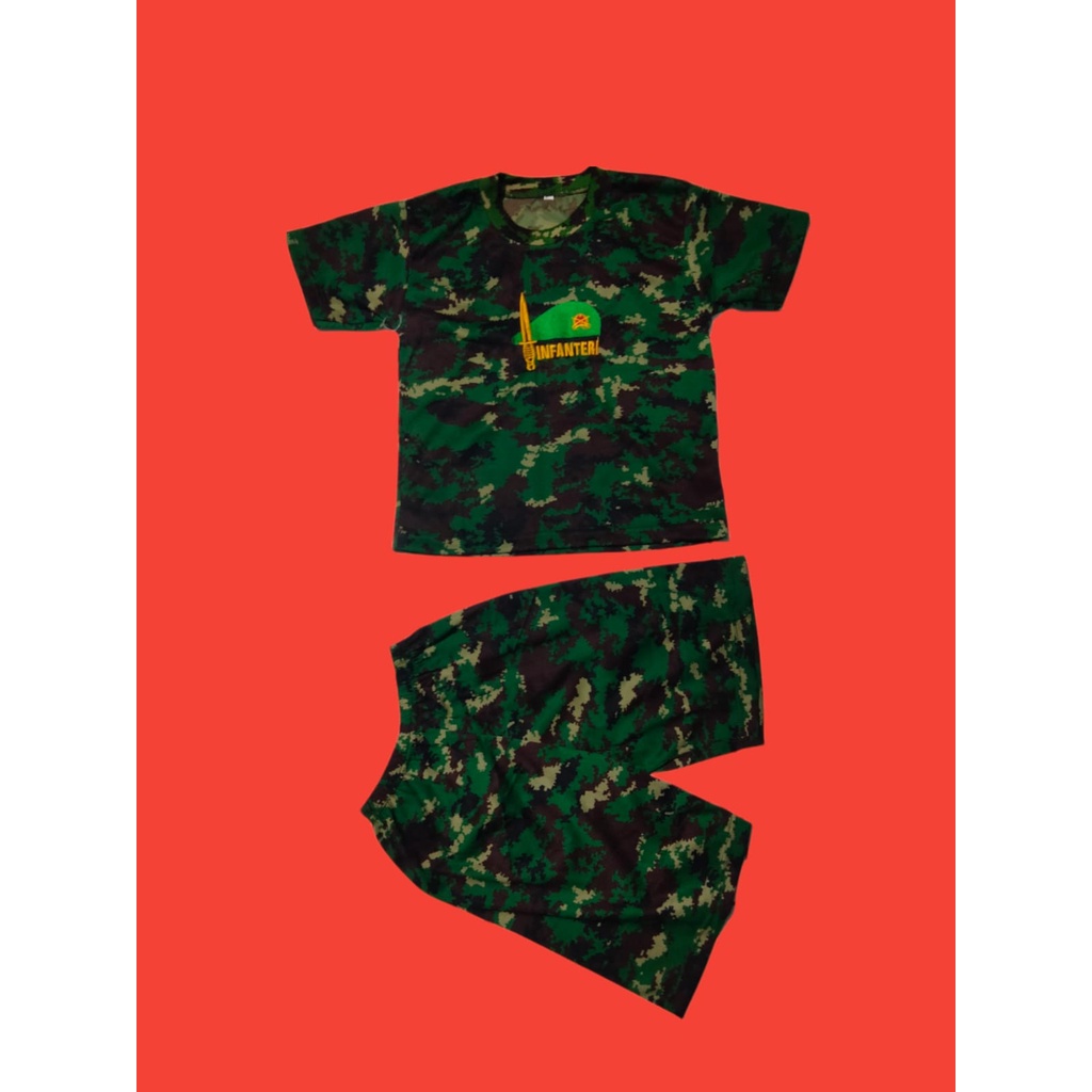 RPM Setelan Anak Kaos Baju Tentara Anak Lengan Pendek Loreng Doreng Army Tentara