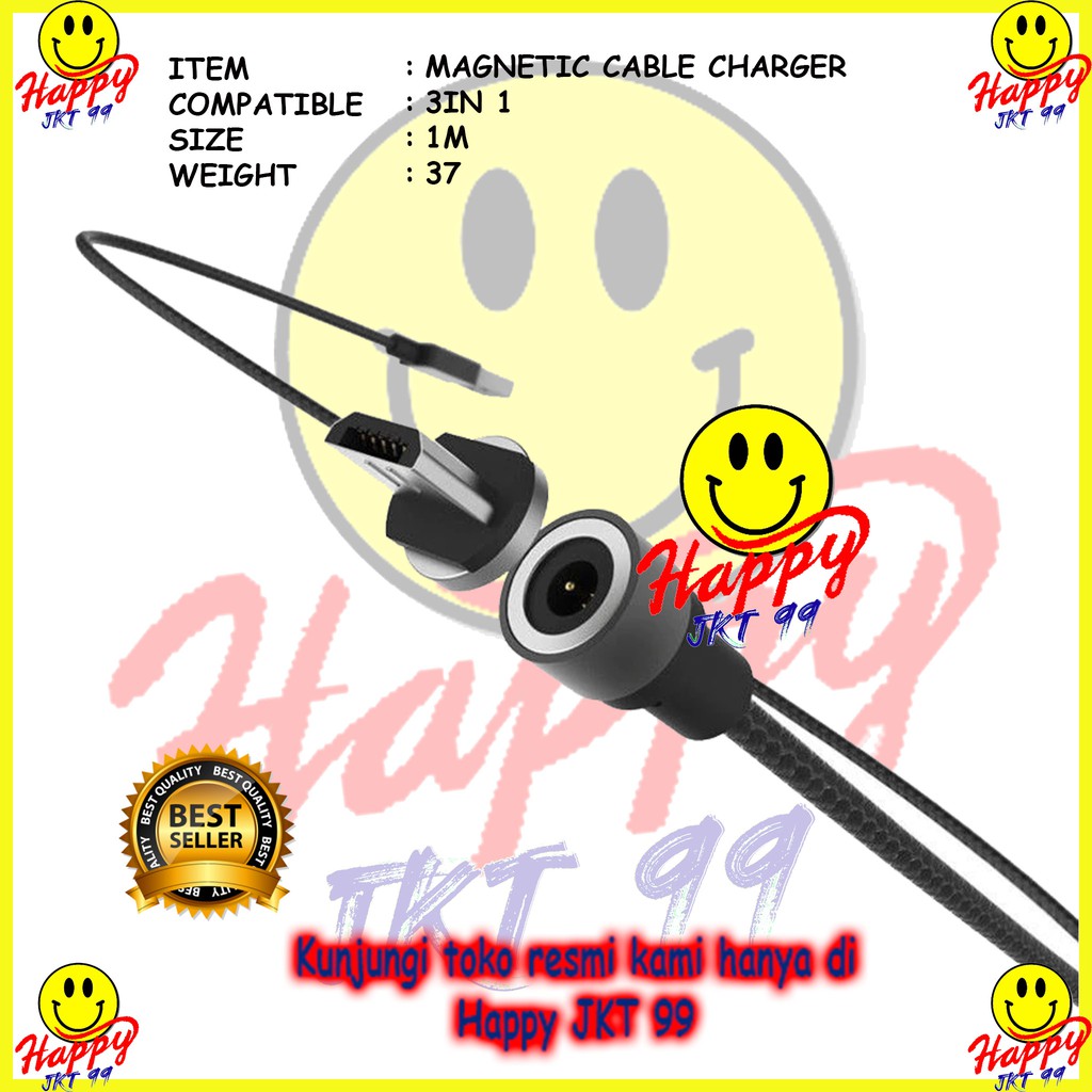 [ HAPPY JKT 99 ] KABEL DATA CHARGER MAGNETIC 3 CONNECTOR 3IN1 LED FAST CHARGE