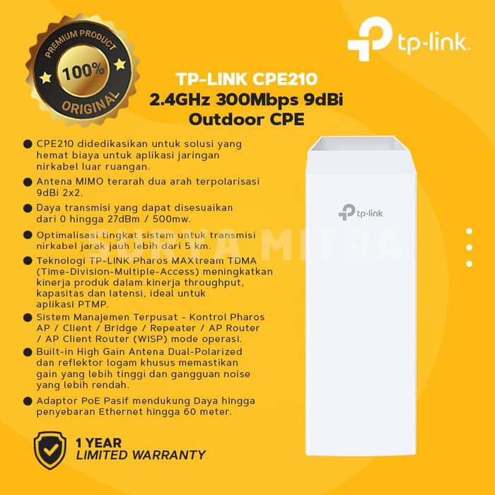 Outdoor Wifi TP-Link CPE210 300Mbps 2,4Ghz 9dBi