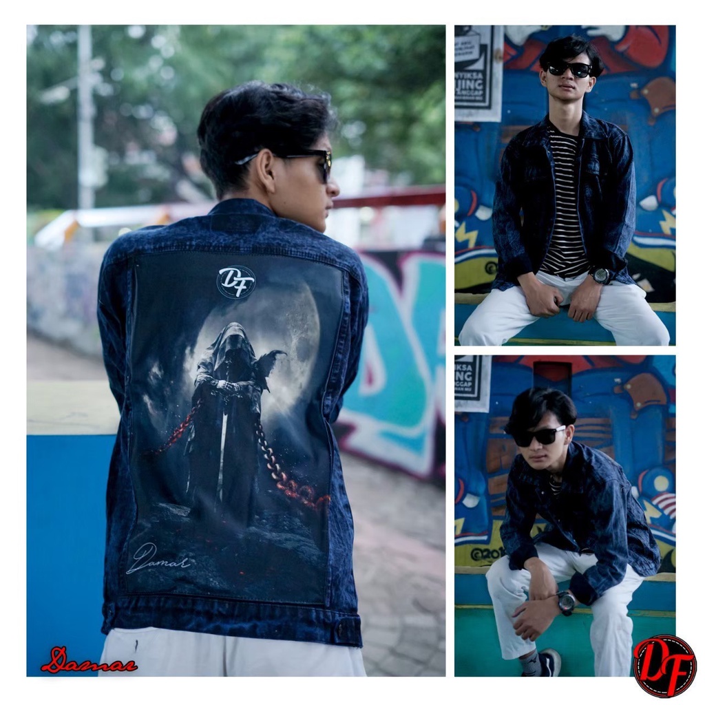 JAKET JEANS GAMBAR BELAKANG - JAKET JEANS SANDWASH PRINTING - JAKET JEANS PRIA - JAKET DENIM BISA COD