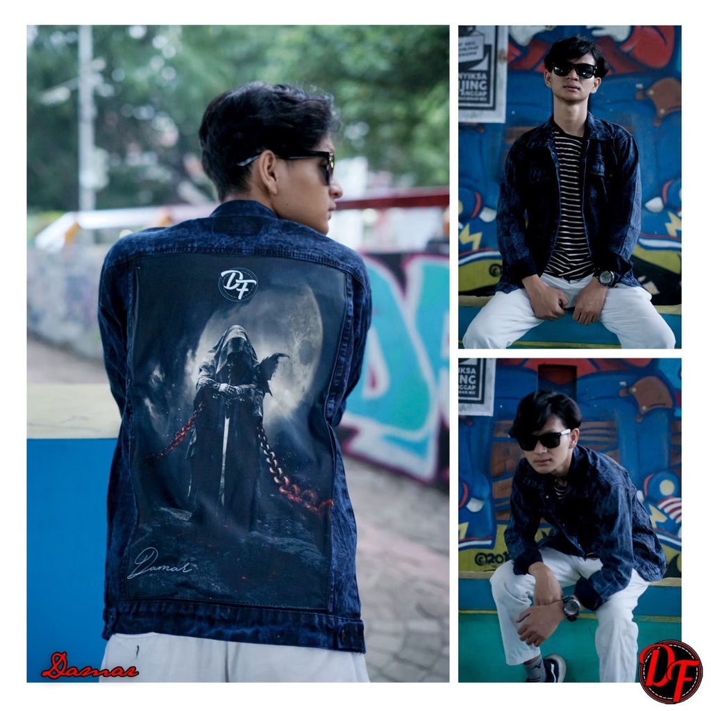 JAKET JEANS GAMBAR BELAKANG - JAKET JEANS SANDWASH PRINTING - JAKET JEANS PRIA - JAKET DENIM BISA COD