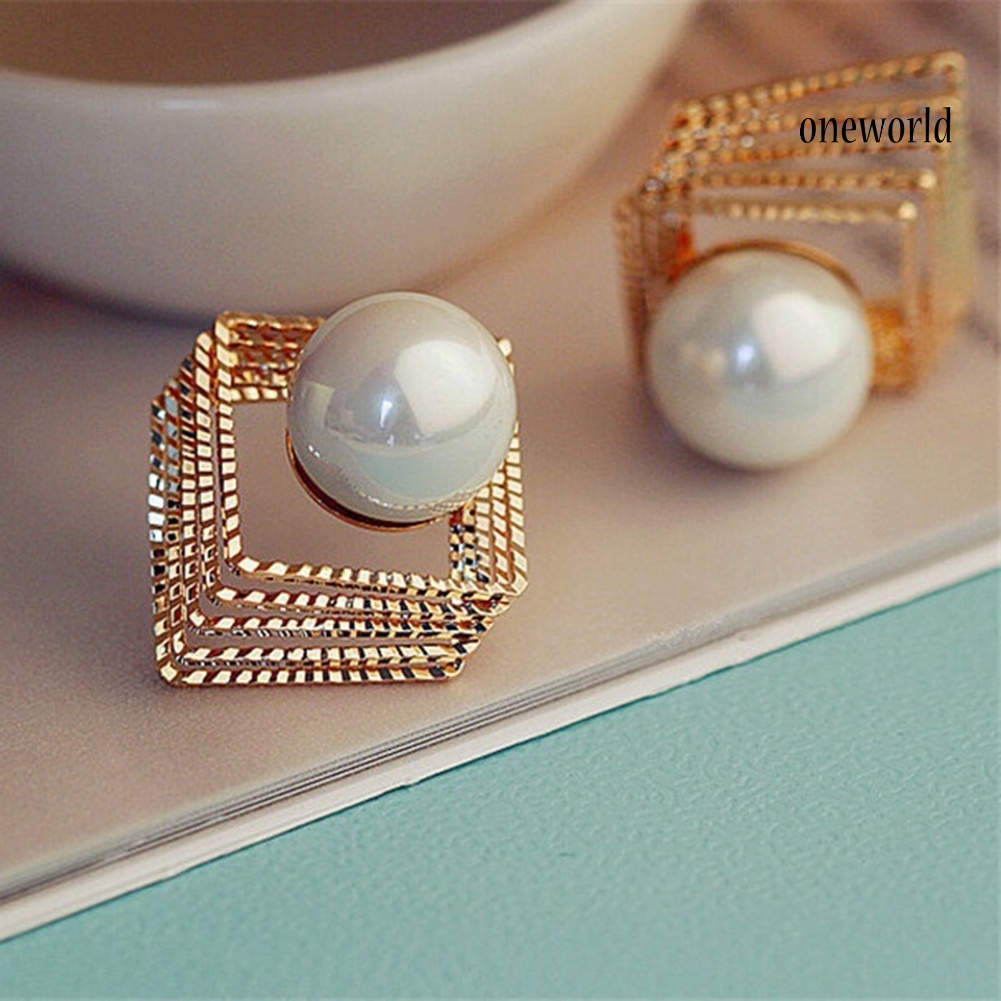 OW@ Women Fashion Multi-layer Faux Pearl Ear Studs Earrings Party Jewelry Gift