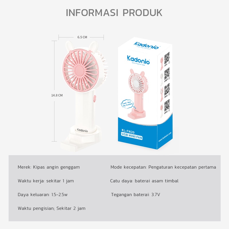 KADONIO Kipas Angin Mini Portable USB Cas Karakter Dapat Digunakan Sebagai Dudukan Ponsel KL-FN20-Normal-WP20 WhiteEar