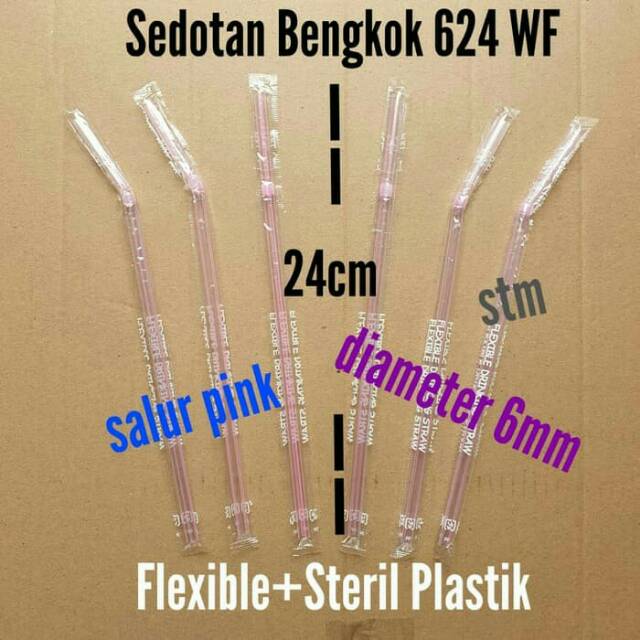 ISI:250PCS  Sedotan Steril Pink Bengkok Bungkus / Tekuk Plastik PINK