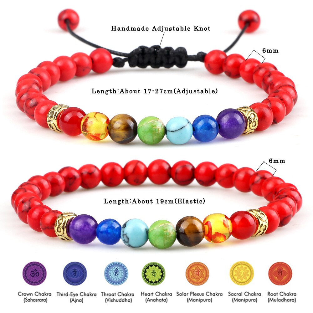 Gelang Shambala Pirus Merah 7 Chakra Untuk Keseimbangan Chakras