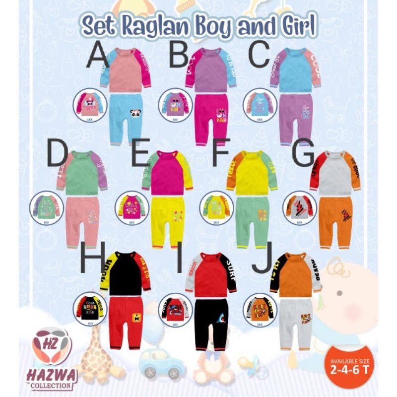 2-6 tahun Setelan Raglan Anak by Hazwa Boy dan girl