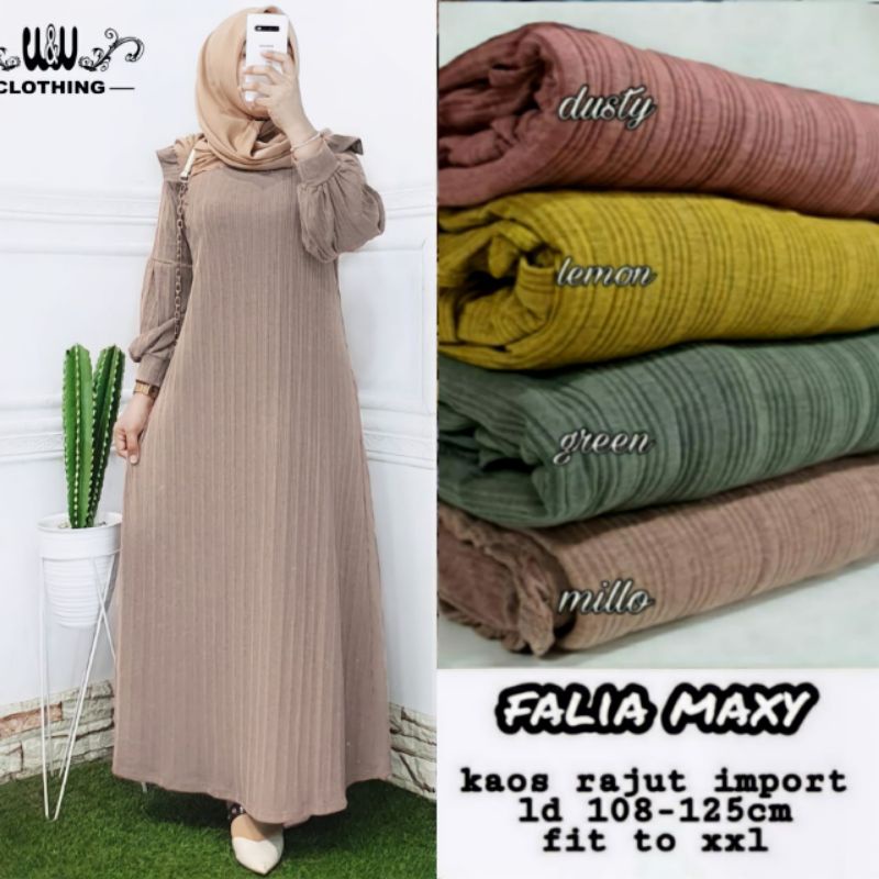 GAMIS DRESS HARIAN FALIA MAXY GAMIS WANITA BAHAN KAOS KNIT RAJUT IMPORT LD110-125cm FIT TO XL-Milo