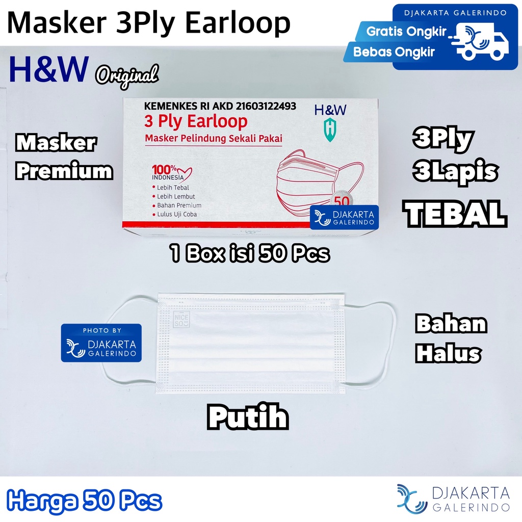 Masker Earloop 3Ply / Disposable Mask 1 Box isi 50 pcs