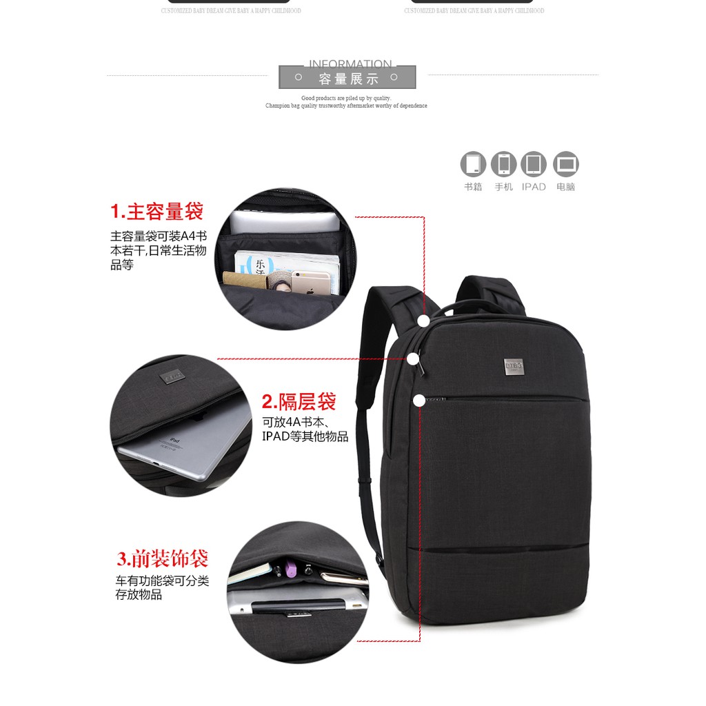 DTBG Business Travel Backpack Laptop Bag D8207W 15.6 Inch - Hitam