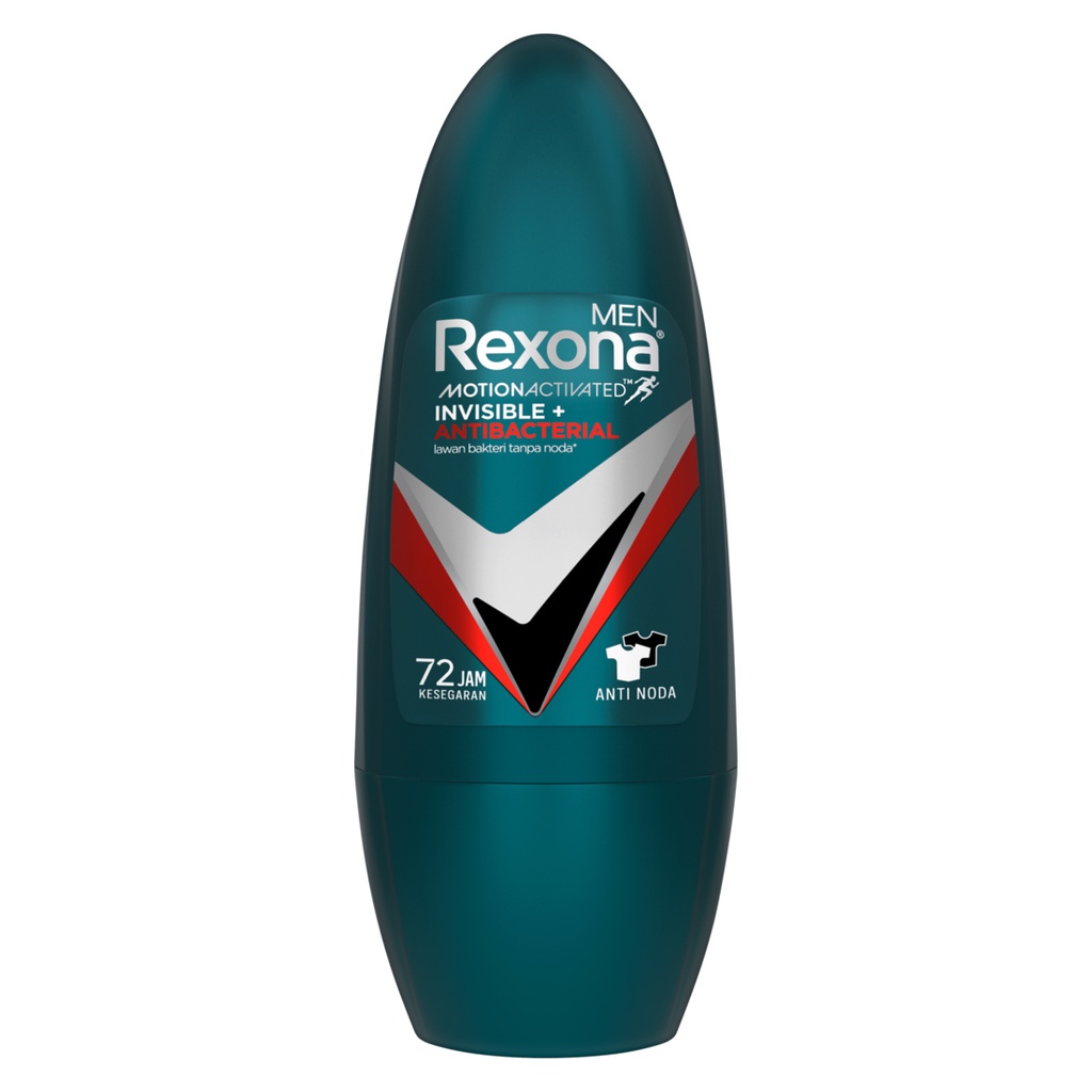 Rexona Men Deodorant Roll On Antiperspirant Invisible + Antibacterial Perlindungan Antibakteri Dan Noda 45 Ml