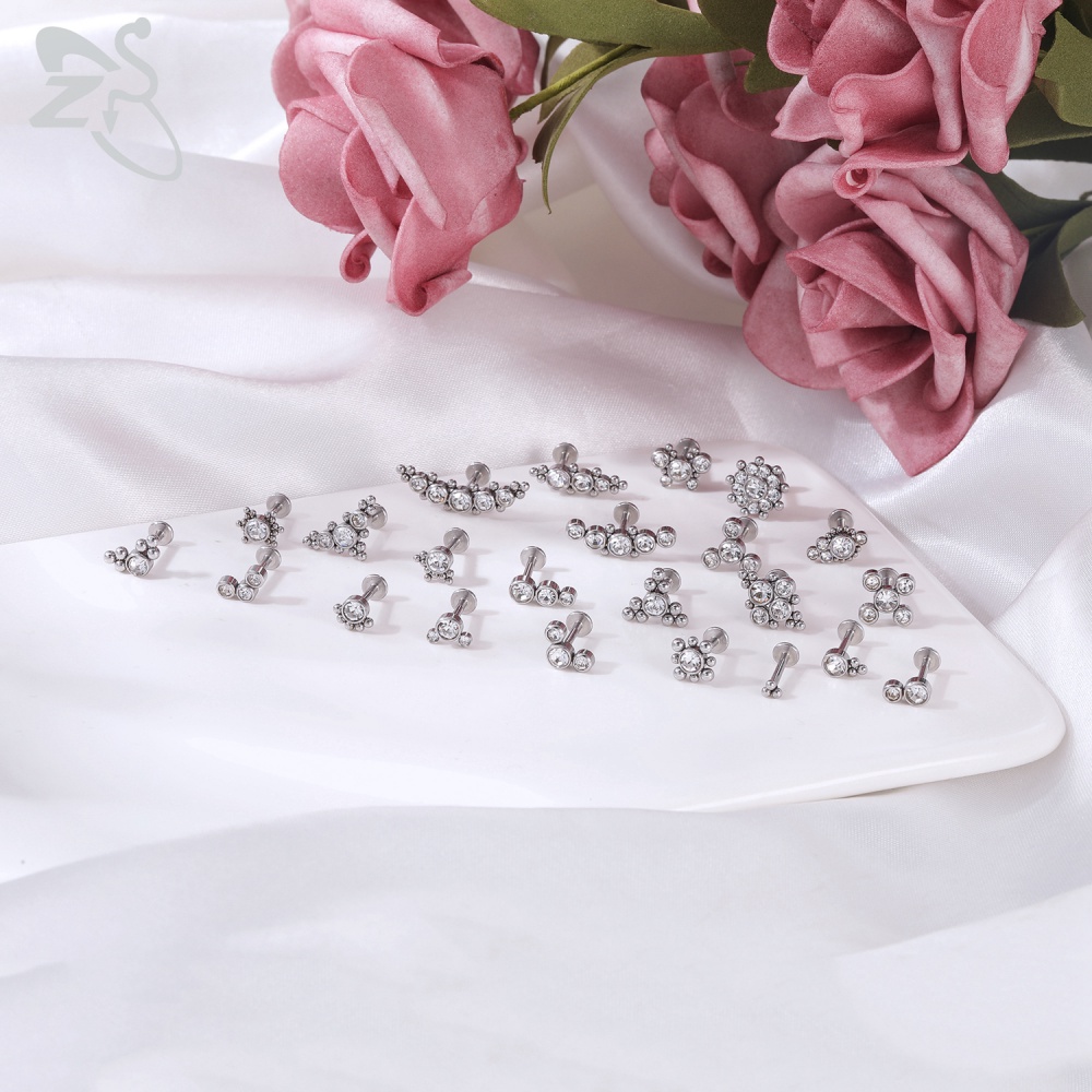 1pc Anting Tindik Bibir Bahan Stainless Steel 316l Hias Kristal Gaya Retro Anti Alergi