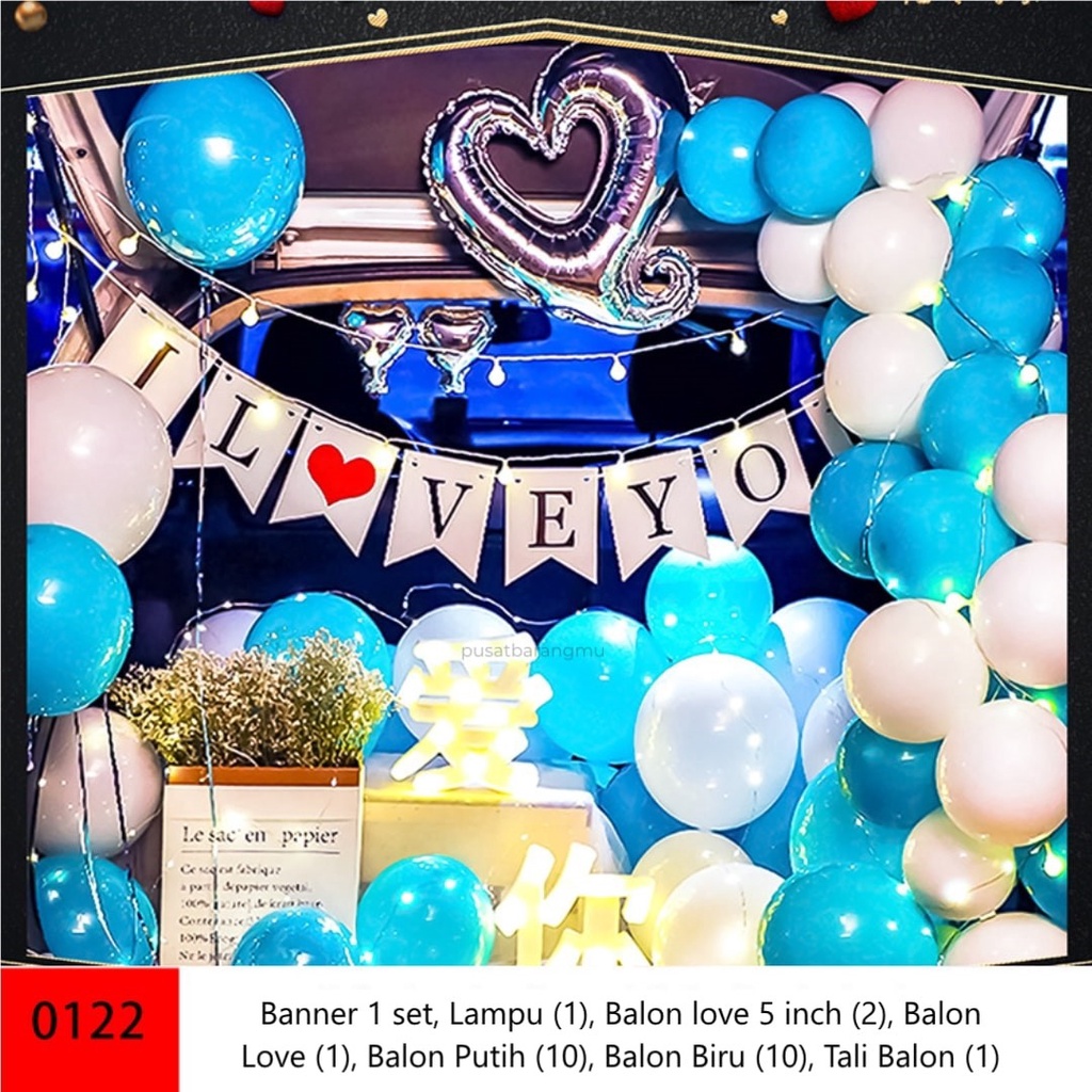 Set Paket Balon I LOVE YOU Proposal Surprise Balon Biru Putih Dekorasi Mobil Will You Marry Me Love 