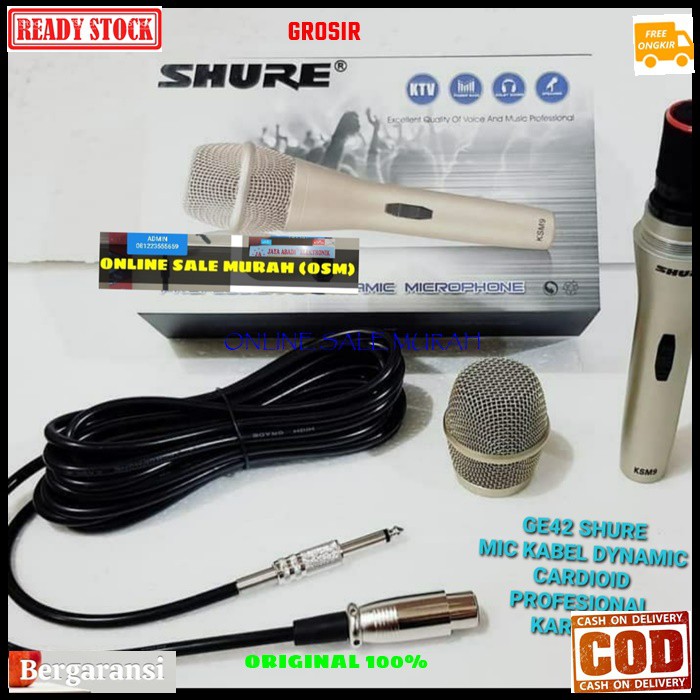 G42 Shure Mic kabel sound system Microphone dynamic cardioid profesional karaoke vocal vocal audio mik pengeras suara pro profesional vokal mikrophone G42   BISA DIGUNAKAN SEGALA JENIS AUDIO SOUND  LANGSUNG NYALA TANPA PAKAI BATERAI  Bahan dari besi metal