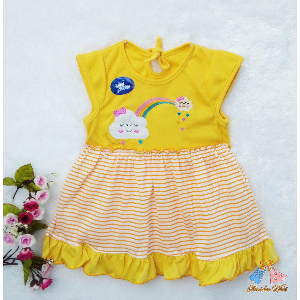 [L-010] Baju Bayi Perempuan/Dress Bayi Perempuan Planet Kids cantik motif pelangi lucu 0-6 bln