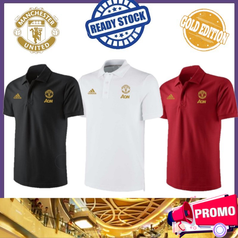 ⭐️⭐️⭐️⭐️⭐️POLO LOGO AON MANCHESTER UNITED GOLD EDDITION ADIDAS POLO TSHIRT BAJU 100% COTTON / LOGOSA