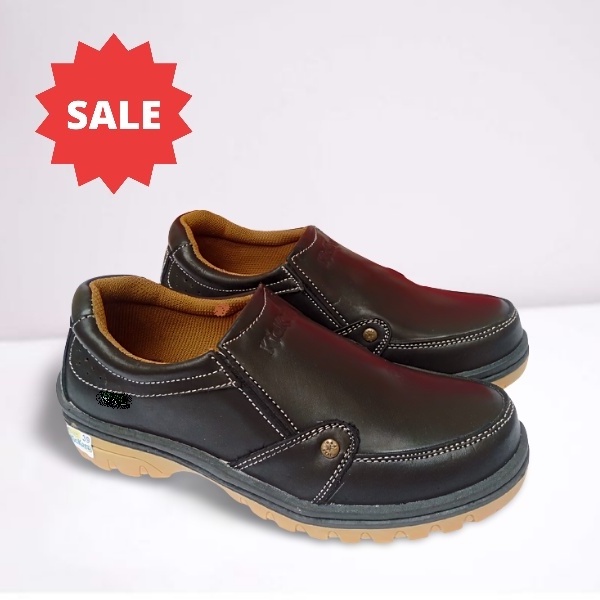 Sepatu pria kulit sapi asli original 100% casual slip on santai formal kerja branded tanpa tali elas