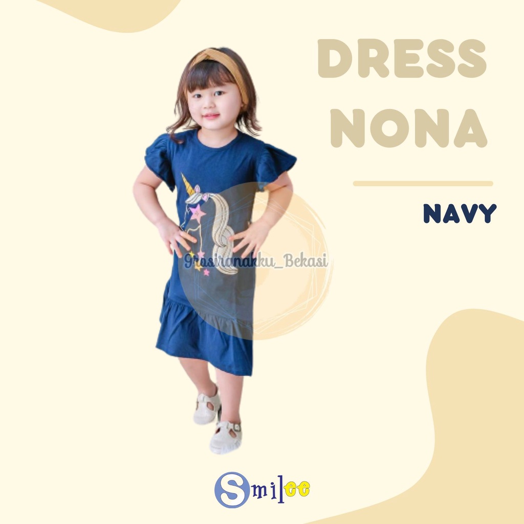 Dress Anak Smilee Nona Navy Kudapony size 1-5Thn