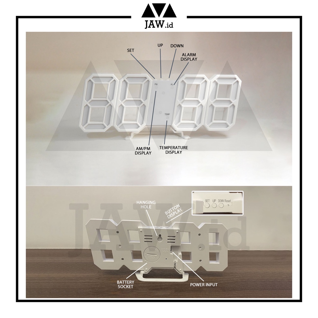 JAW.ID Jam Meja LED 3D / Jam Dinding Digital LED 3D Bentuk Angka Modern Minimalis