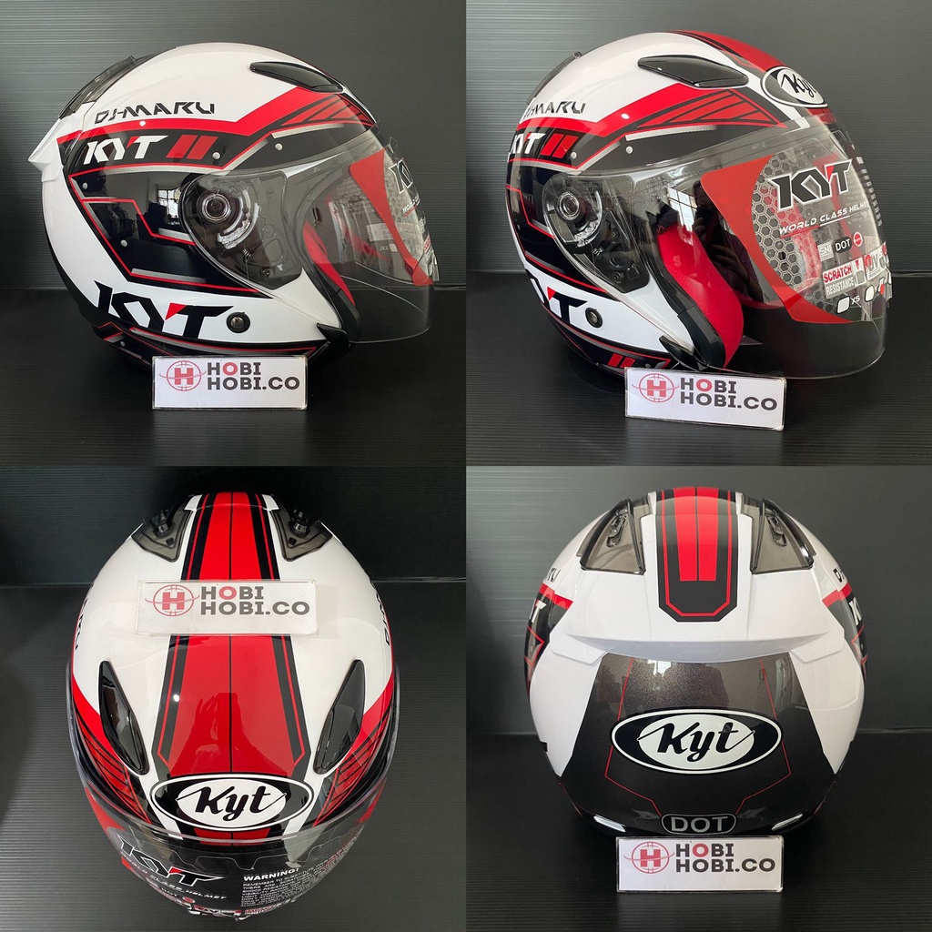 HELM KYT DJMARU MOTIF HELM  HALF FACE KYT DJ MARU CORAK-7.#9 WHITE RED