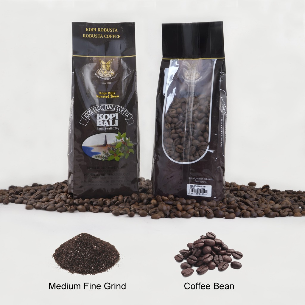 

Kopi Bali Robusta Ground/Biji Kopi Cap Kupu Kupu Bola Dunia 250gr