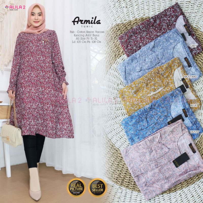 ARMILA TUNIK BY ALILA2 / ATASAN TUNIK MOTIF BUNGA BERBAHAN RAYON VISCOSE / LONG TUNIC