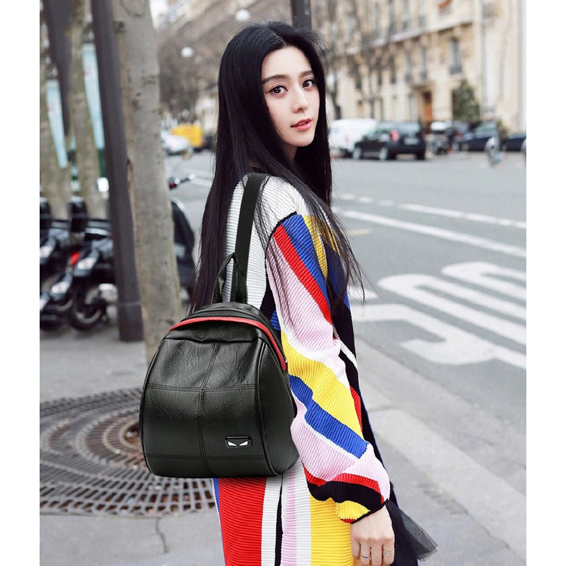 Backpack FENDI GUCCI hitam - Tas ransel wanita kulit impor murah TFM20