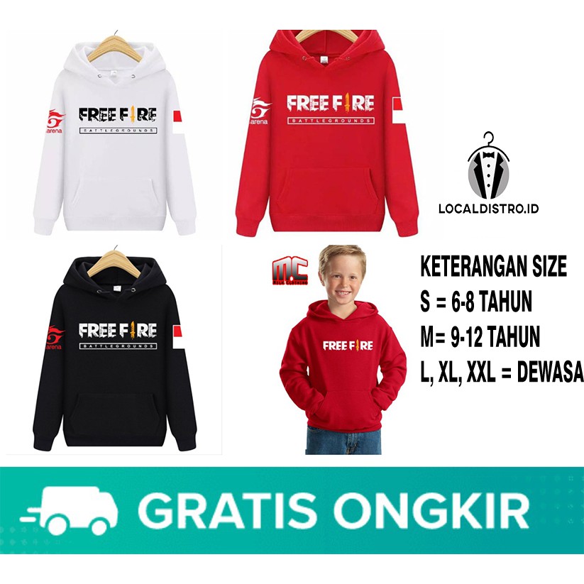 (Cod) Jaket Game Freefire Anak Dan Dewasa / Sweater Hoodie Freefire Game Arena Indonesia Tebal