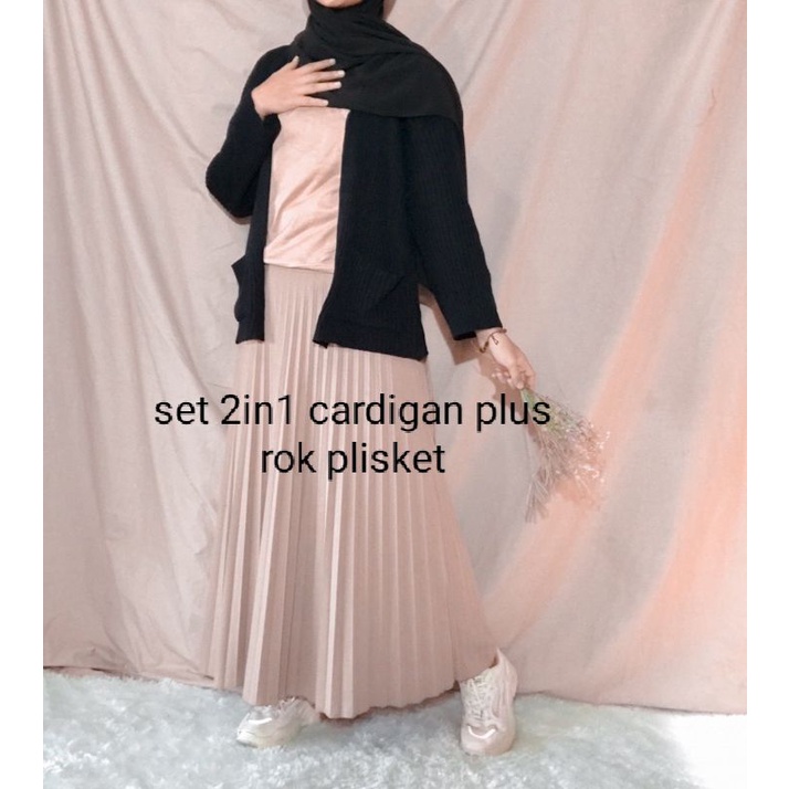 SETELAN CARDI LOOCY DAN ROK PLISKET//SET 2IN1