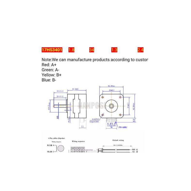 stepper motor Nema 17 stepper motor 17hs3401 1.3 A high torque