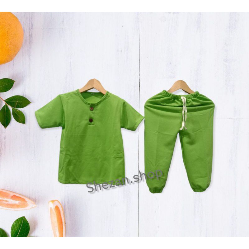 SETELAN KIANO CELANA PANJANG SETELAN ANAK MURAH BAJU ANAK-Hijau