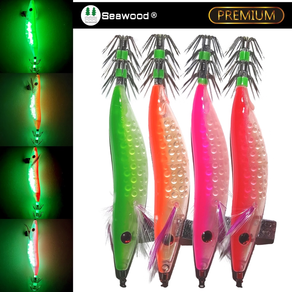 Umpan Pancing Cumi Bentuk Udang - Udangan merk Seawood Shrimp Squid Jig 3.0 Superline - PREMIUM - Ha