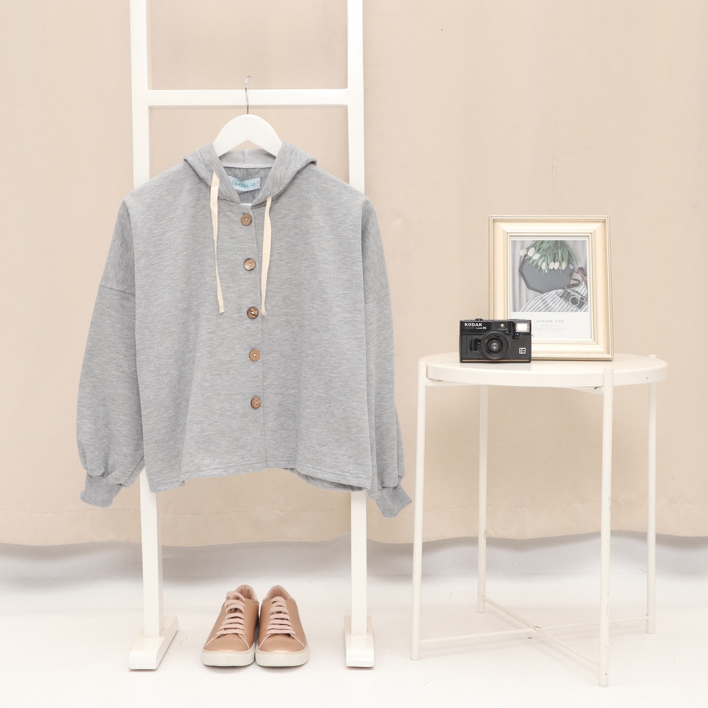 Jaket Sweater Hoodie Women Pakaian wanita Sweater Oversize Outer musim Semi-Abu Misty