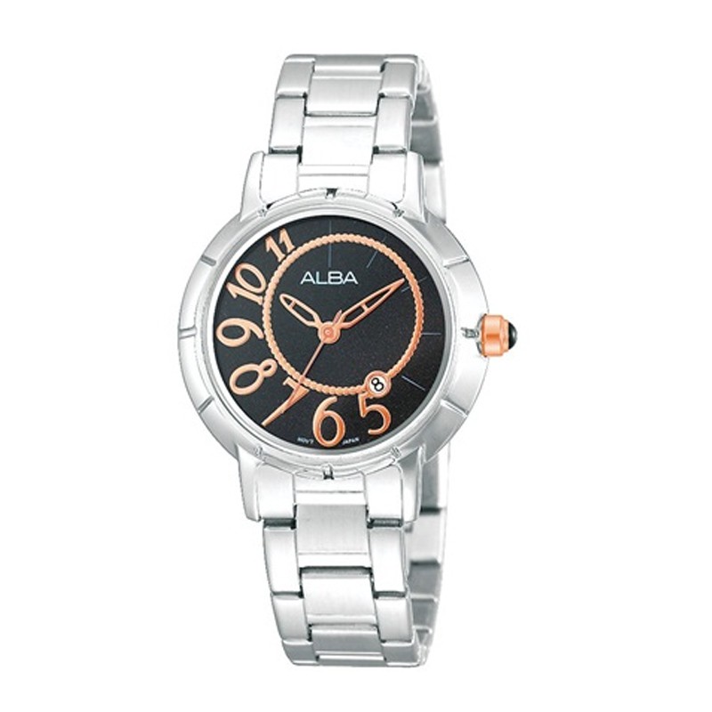 Alba Ladies AH7215X1 Rose Gold Accent Black Dial | Jam Wanita AH7215