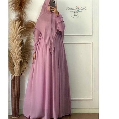 Terjangkau HASANAH SYARI PLUS KHIMAR  / BISA  / Baju Gamis Set Jilbab Syari Bahan Ceruty / Gamis Sya