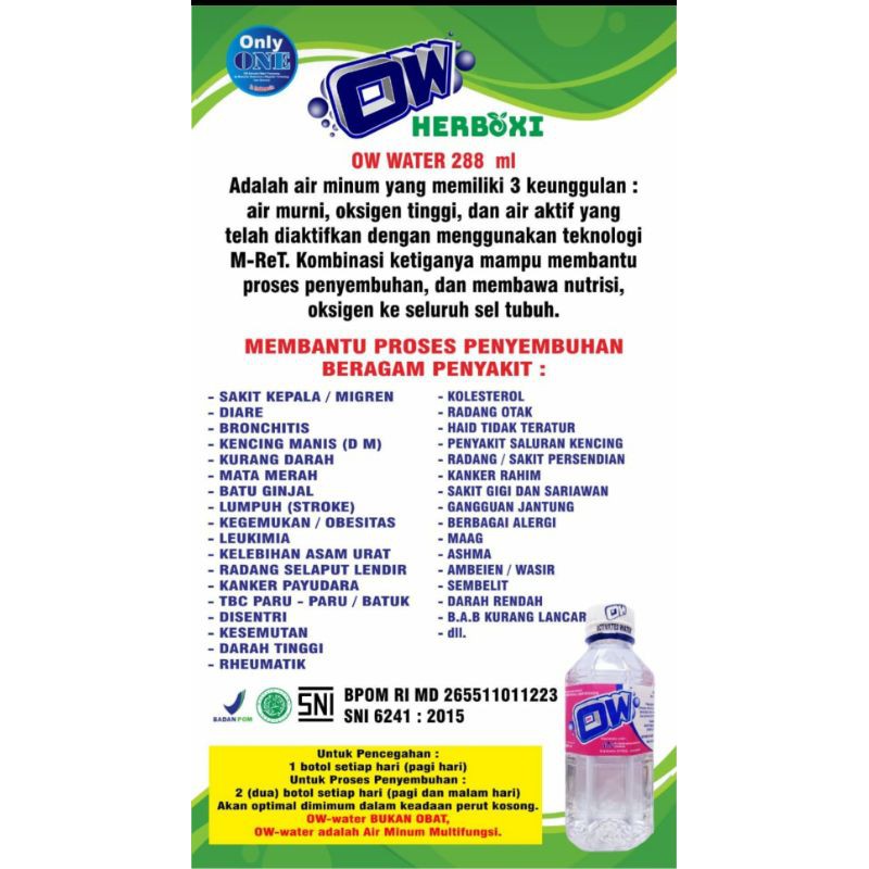 Ow Water satuan isi botol 288ml