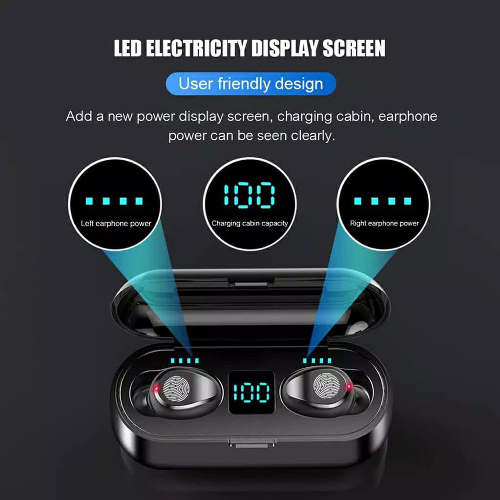 Earphone TWS Wireless Bluetooth F9 Headset LED Display With 2000mAh Powerbank Wireless