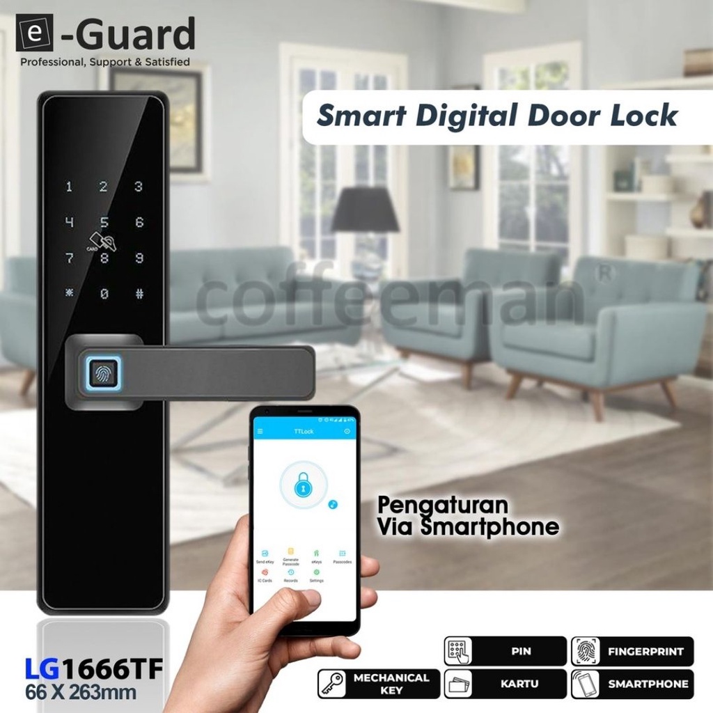 e-Guard Kunci Pintu Smart Door Lock Smartphone Wifi Bluetooth LG1666TF