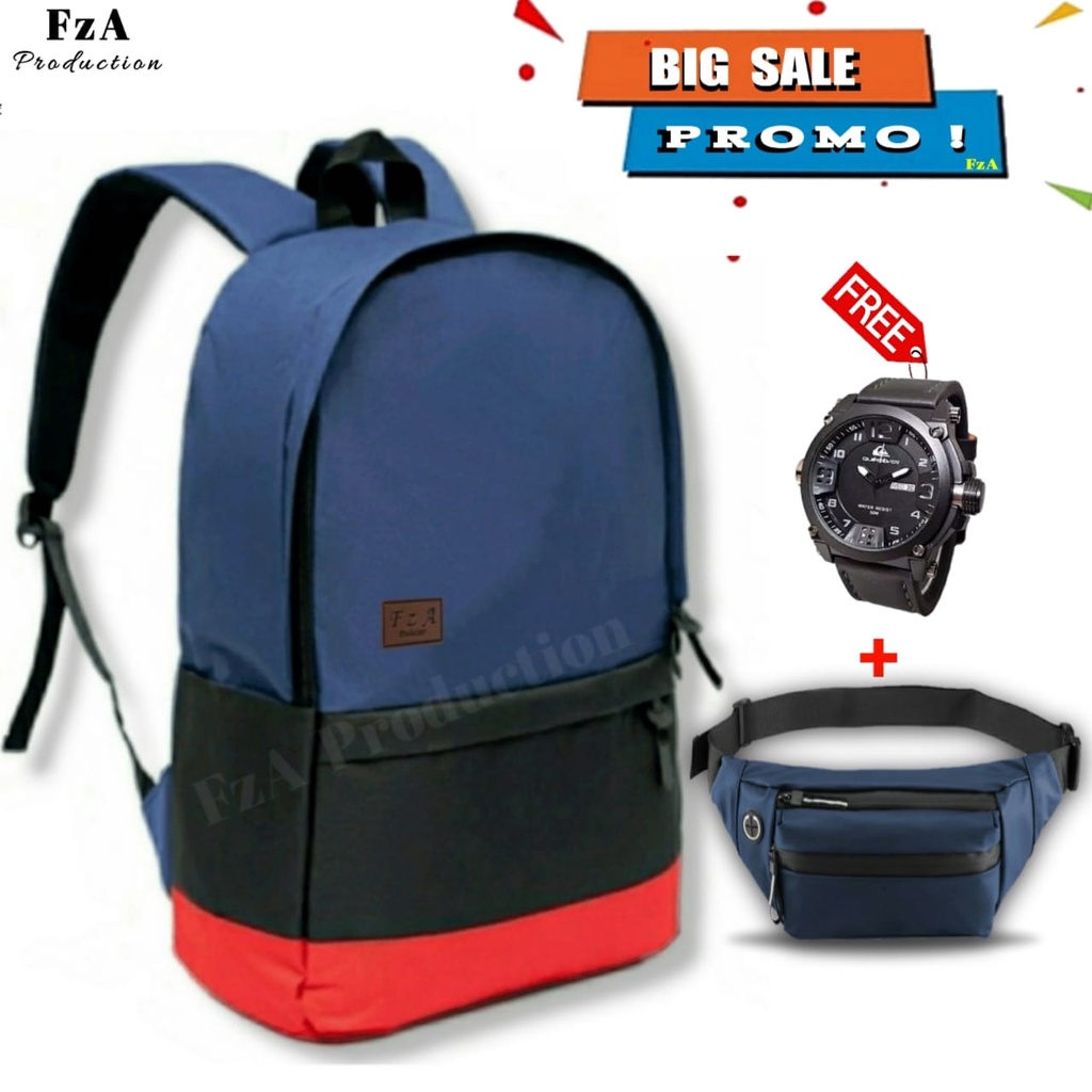 Tas Ransel Gendong Laptop Distro Sekolah Kuliah Pria Wanita Black Murah Original FzA BUY 1 GET 2