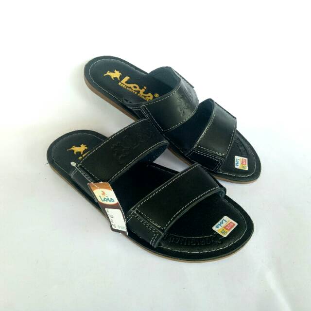 Sandal slop ban2 hitam kulit asli sendal pria flat termurah