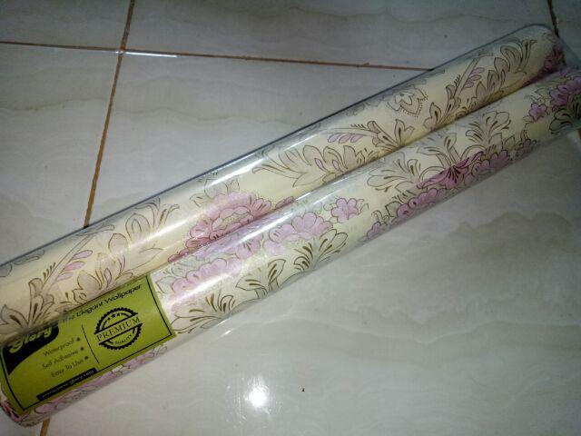 Wallpaper Stiker Pink Gold Flower Batik 45cm X 10m