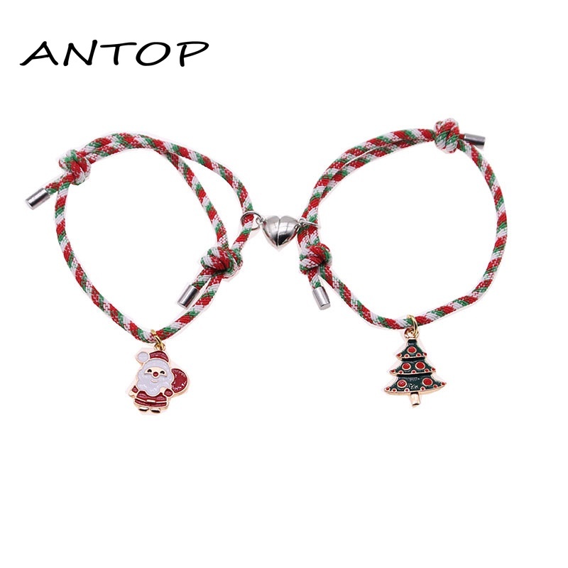 2 Pcs Beberapa Magnet Gelang Menarik Santa Claus Kreatif Adjustable Pesona Gelang Cinta Hadiah Natal ANTOP