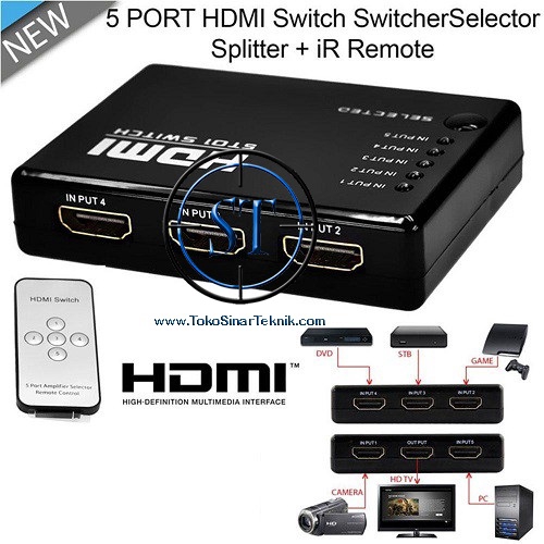 HDMI Switcher 5 Port Hub Splitter HDTV 1080 HD FHD Switch Selector Full HD 1 Output 5 Input Switcher Splitter 2.5Gbps.