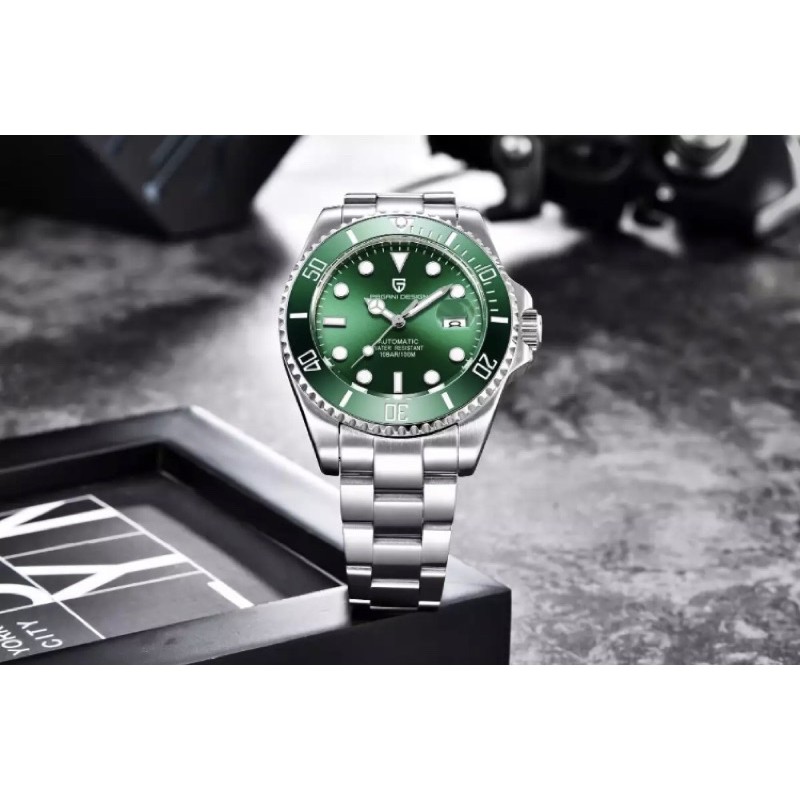 Jam Tangan Pagani Design Homage Submariner Hulk Silver Green Automatic Watch