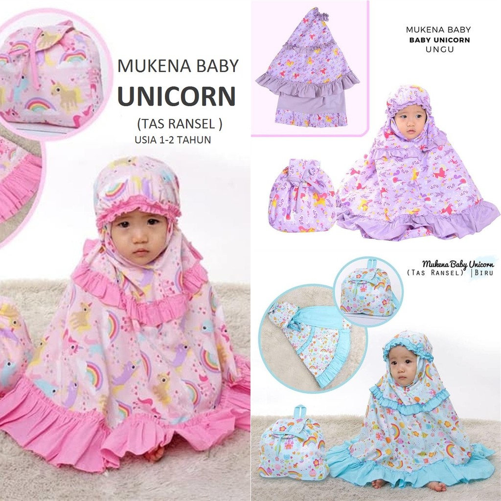 Mukena Anak  Bayi Usia Baby 1 2 Tahun Karakter Unicorn  