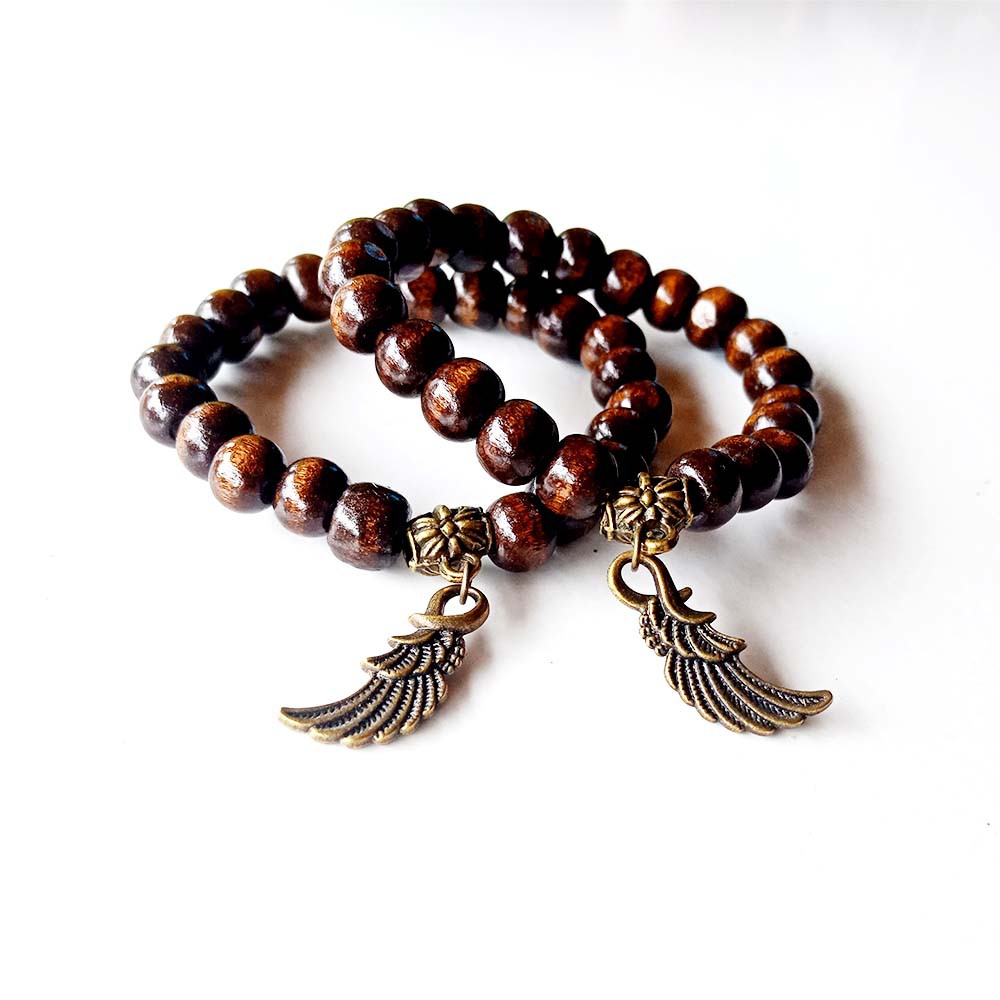 Gelang Couple Mote Kayu Sayap Bronze Wings