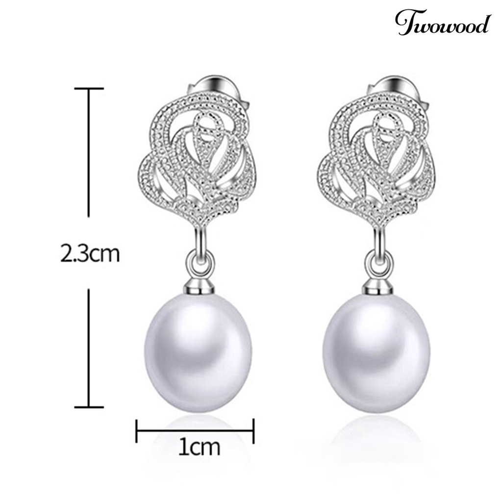 Anting Stud Mutiara Imitasi Bentuk Bulat Bahan Alloy Warna Putih Untuk Wanita